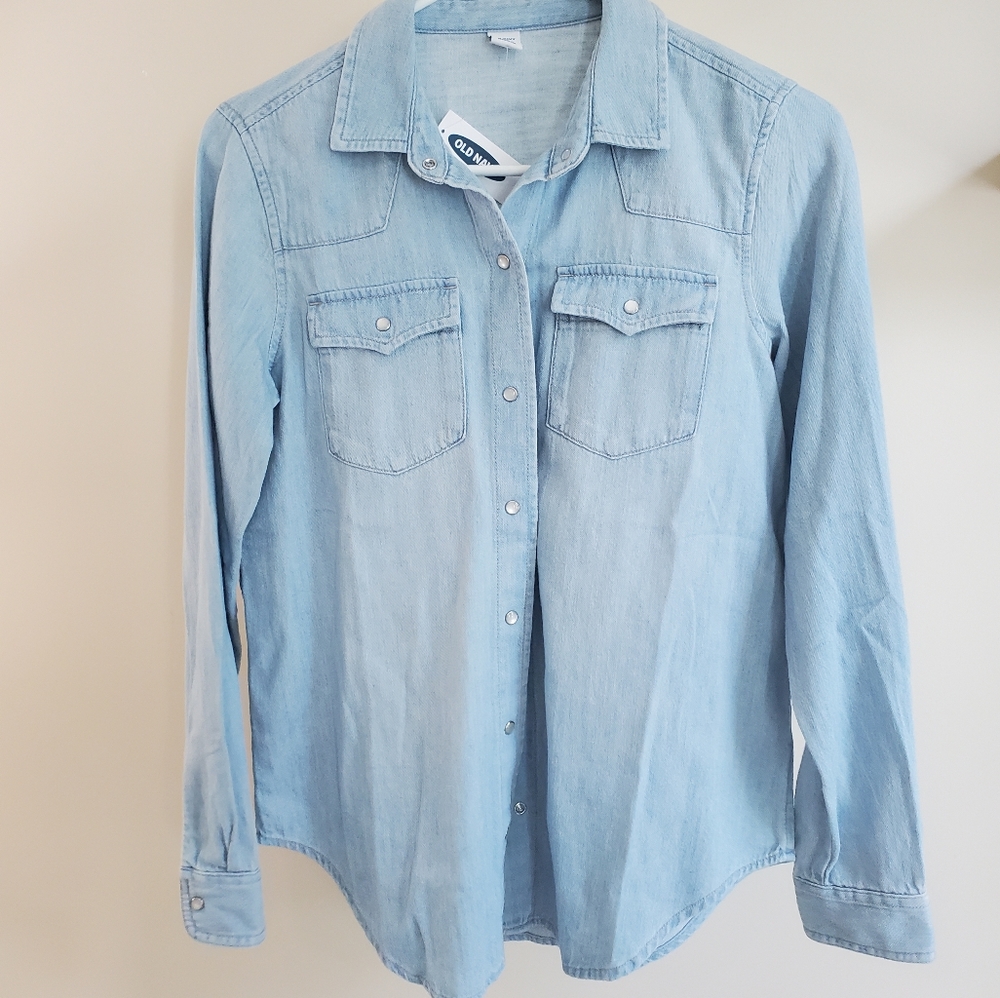 Blue denim button up collar shirt